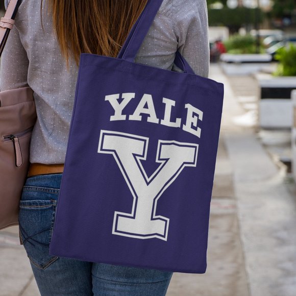 NEW Yale University Y Wordmark Logo Canvas Medium Tote Bag NAVY - Picture 2 of 2